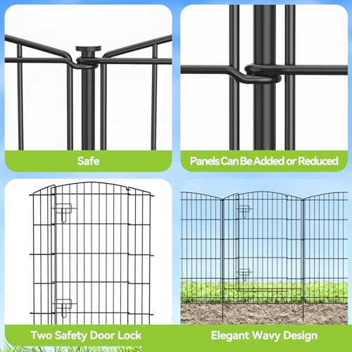 Garden Fence 12 Panels 23.6ft (L)×24in (H) Decorative Garden Fence with 11 Fence Panels + 1 Gate Rustproof Wire No Dig Garden Fence Animal Barrier Fencing for Outdoor Backyard Patio - Black