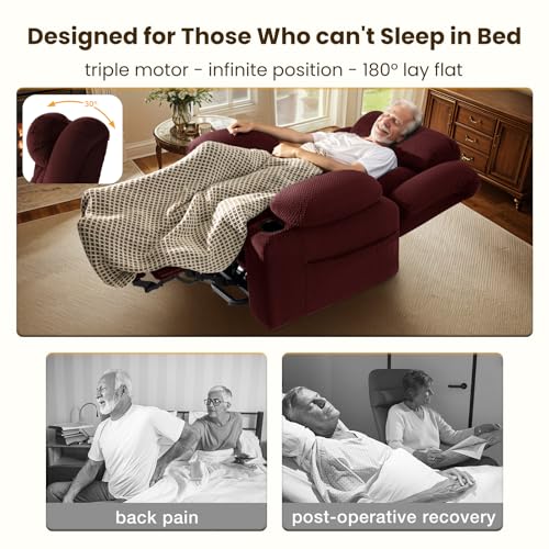 Power Lift Recliner Chair for Elderly - Triple Motor Lift Chairs - Infinite Position Adjust - Power Headrest - Heated & Massage - Lift Assist & 180° Lay Flat - Soft Plush Flannel (Grey)