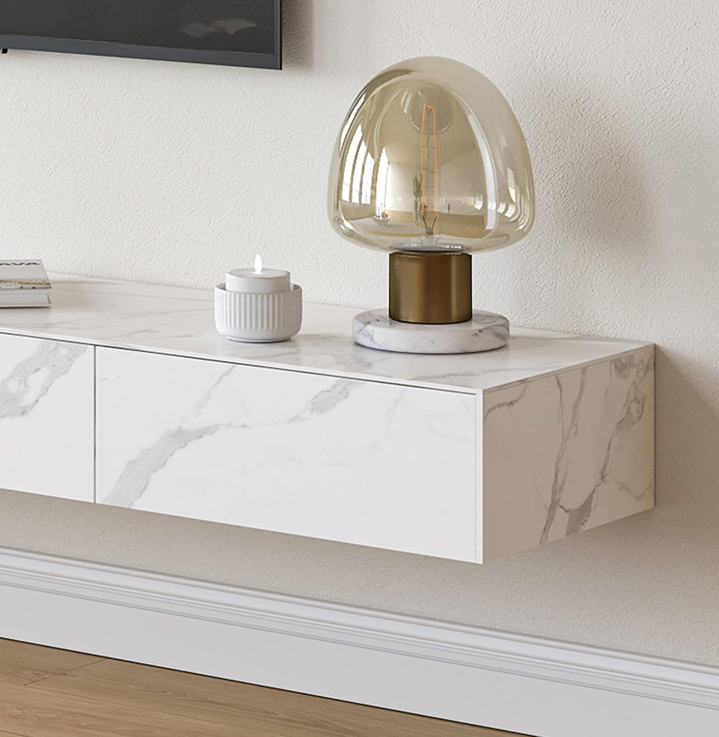 POVISON Floating TV Stand, 70.87 inch White Modern TV Stand with 3 Drawers,Sintered Stone Floating Entertainment Center, Minimalist TV Stand