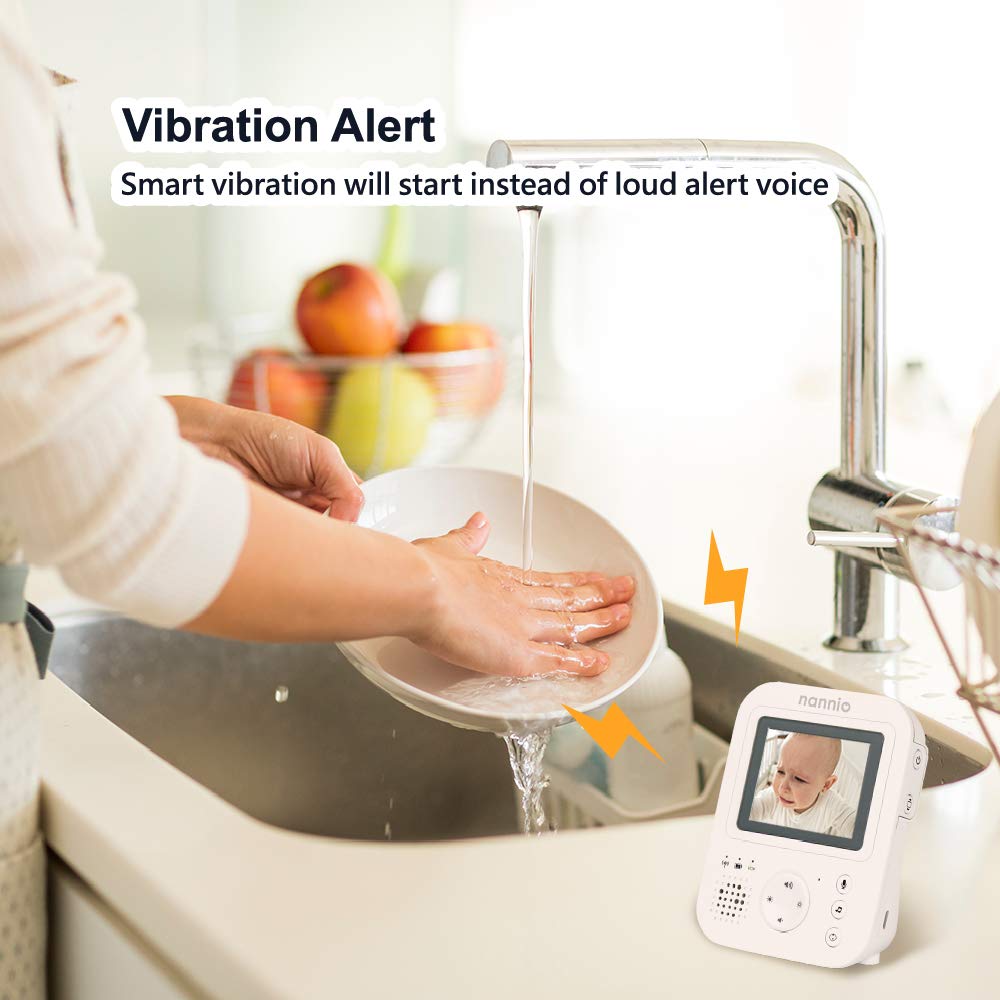 nannio Hero2 Video Baby Monitor with Camera and Audio, Two-Way Talk, Auto Night Vision, Voice Activation, 5 Lullabies, 985ft Range, Long Battery Life, Non-WiFi, Baby Shower Gifts, 2 Years Warranty