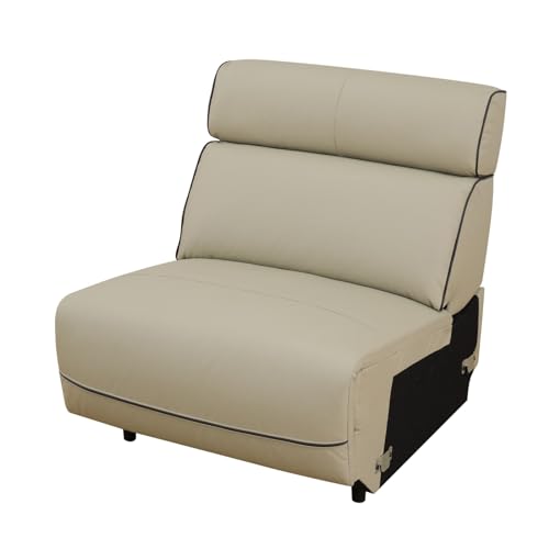 Beige Top Grain Leather and PVC 3-Piece Living Room Recliner Sofa Set for Living Room/House/Bedroom/Office/Apartment(White,LAC)