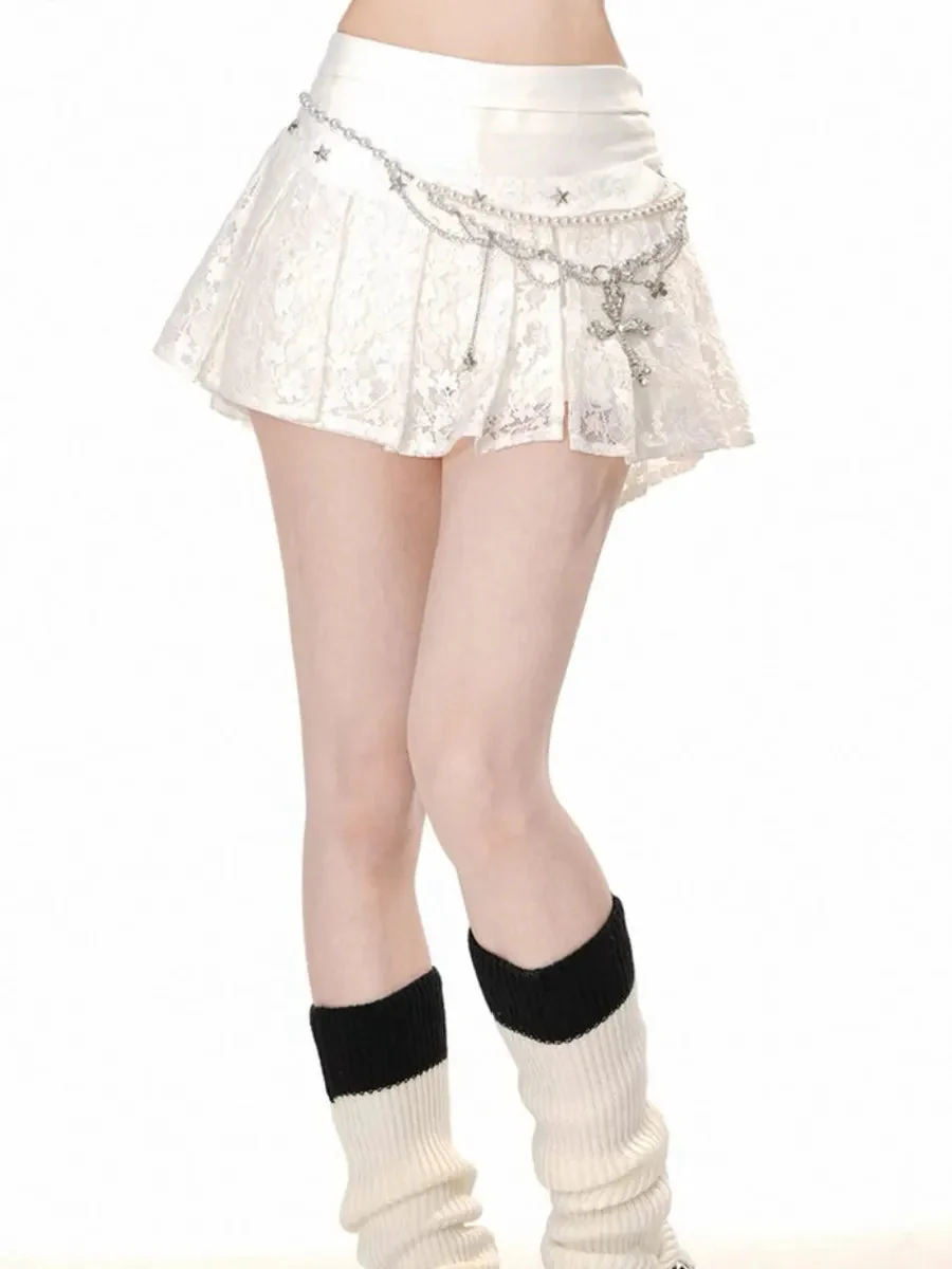 'Spring Ballet' Coquette Lace Pleated Mini Skirt
