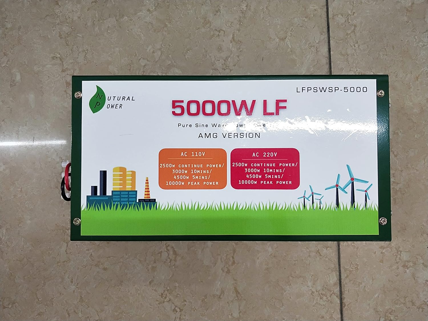 Nutural Power 5000W LF Split Phase Pure Sine Wave Power Inverter DC 12V to AC 110V and 220V 60Hz, with 110V BTY Charger Function, AMG Version