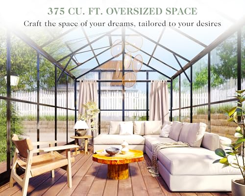 8x10x7.5 FT Greenhouse - Outdoor Aluminum Polycarbonate Greenhouse with Ventilation and Rain Gutter, Double Doors with Hook, Walk in Greenhouse for Outdoors, Backyard, Garden (Black)