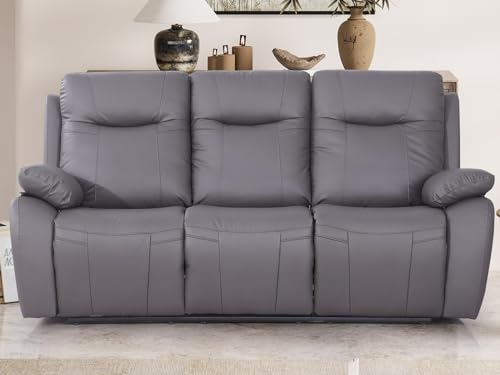 Recliner Sofa Couch Manual Leather Loveseat Recliner for Living Room with Cup Holders & Storage Oversized Reclining Home Theater Seating Couch in Black