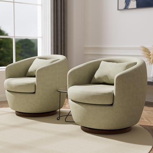 Blue Swivel Barrel Chairs Set of 2, Round Swivel Accent Chair Armchair, Modern Fabric Upholstered 360 Degree Swivel Chairs for Living Room, Bedroom, Office Blue
