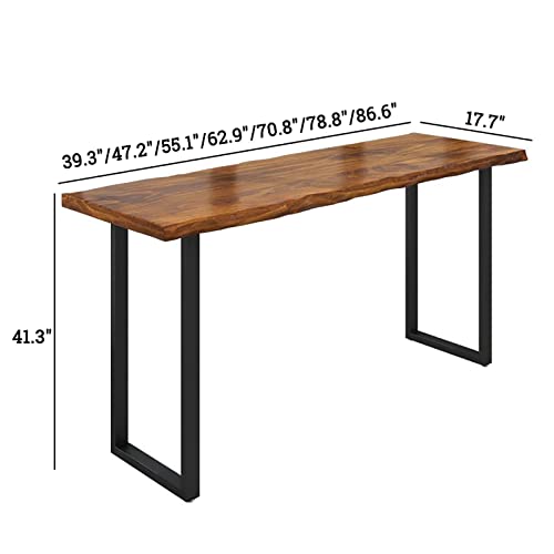 Industrial Bar Table,Solid Wood Bar Height Table Creative Live Edge Dining Table,Long Bar Table Rustic Tall Counter Height Table,Rectangular Narrow Bar Table(86.6" with 4 stools, Brown)