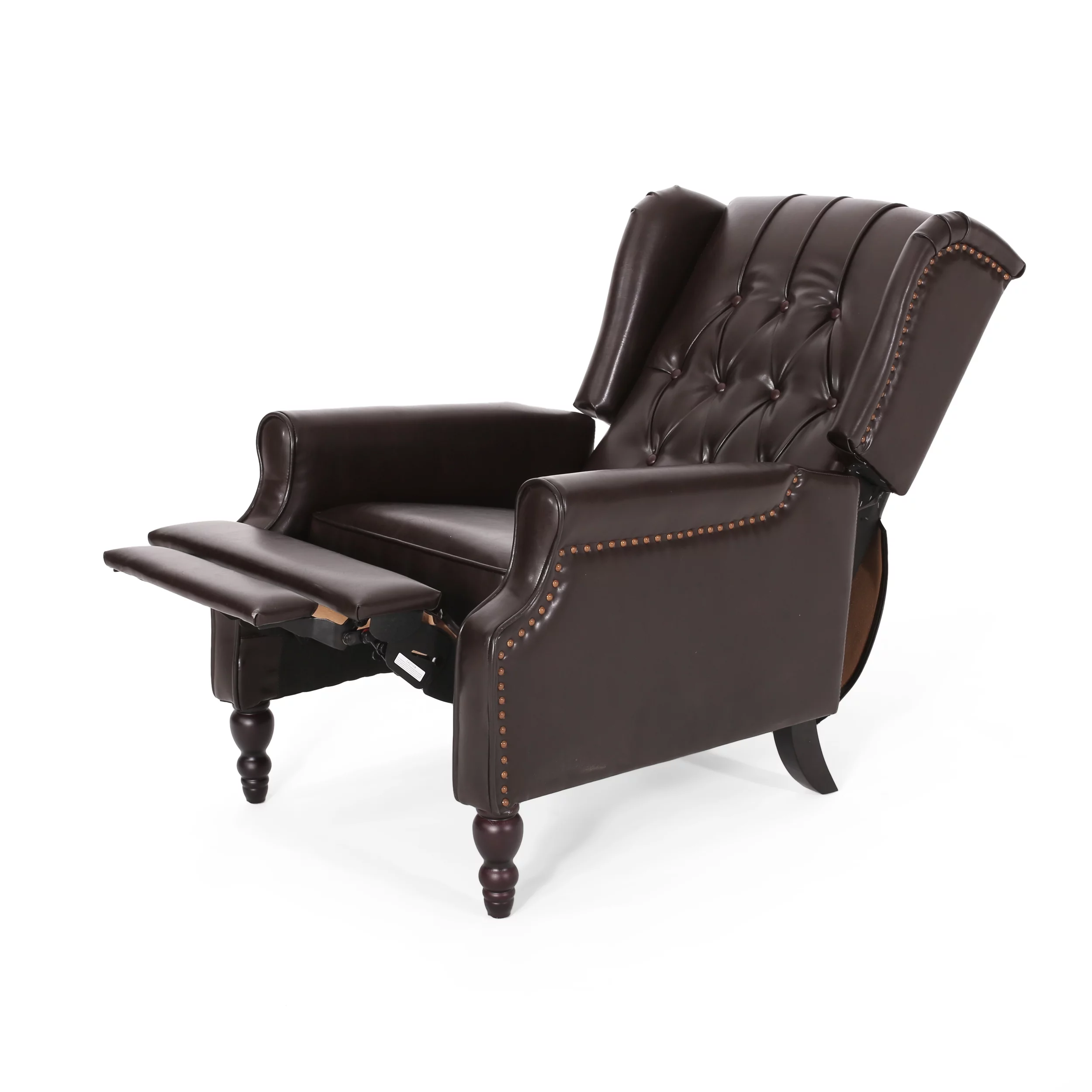 GDF Studio Elizabeth Contemporary Tufted Wingback Pushback Recliner, Brown and Dark Brown