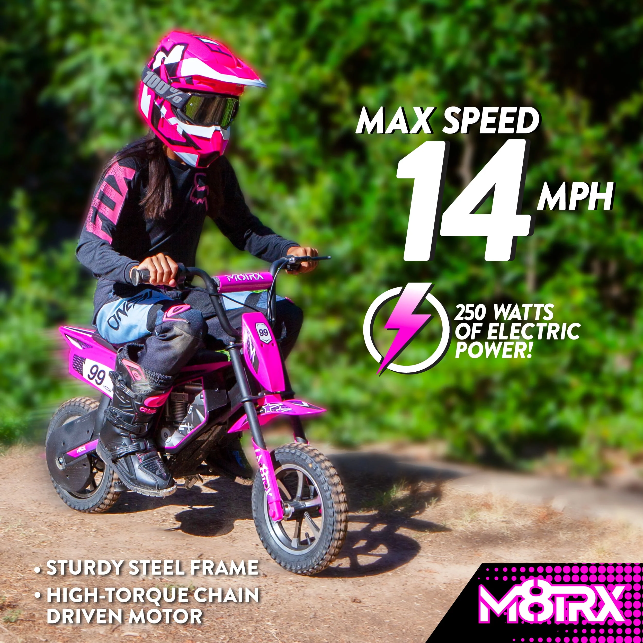 M8TRIX Blue 24V Electric Dirt Bike, Ride on Toy Motorcycle for Kids and Teens