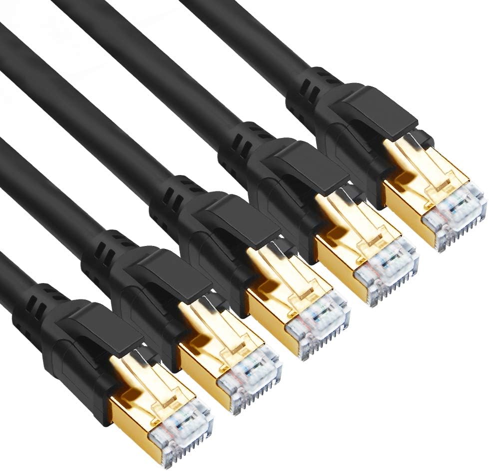 CAT 8 Ethernet Cable, 15ft (10 Pack) Ultra High Speed 40Gbps 2000MHz SFTP 26AWG CAT8 Cable LAN Internet Network Cord with Gold Plated RJ45 Connector for Gaming, Router, Modems, PC (15ft/10 Pack/Black)