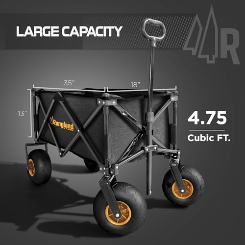 Beach Wagon with Big Wheels for Sand [Large Balloon Air Tires] Folding Utility Cart with Rustproof Heavy-Duty Steel Frame, Black/Yellow (All-Terrain RX800)