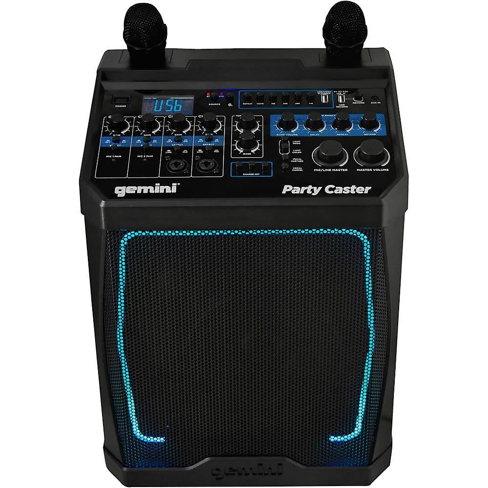 Gemini Party Caster Karaoke System with Dual Handheld Wireless Microphones