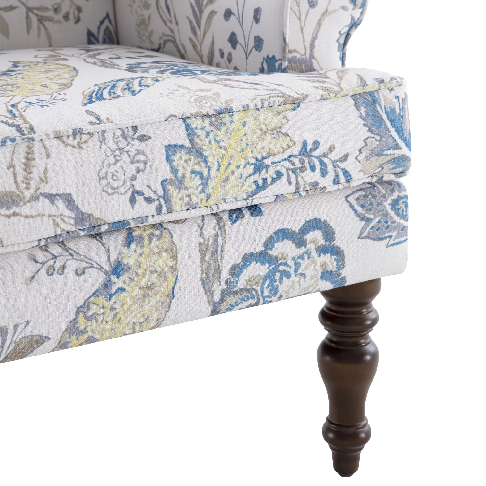 HUIMO Wingback Accent Chair, Upholstered Mid Century Modern Armchair with Solid Wood Legs, Fabric Linen Leisure Single Sofa Chair for Living Room, Bedroom, Comfy Reading Chair, Blue Floral Print