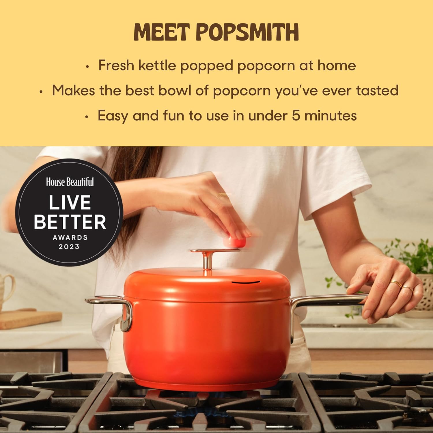 Popsmith Popcorn Popper in Cobalt & Pack of 5 Oh Sooo Buttery Popcorn Kits Bundle - 4 oz Popcorn Packets and Stainless Steel Popcorn Maker Compatible with All Stovetops