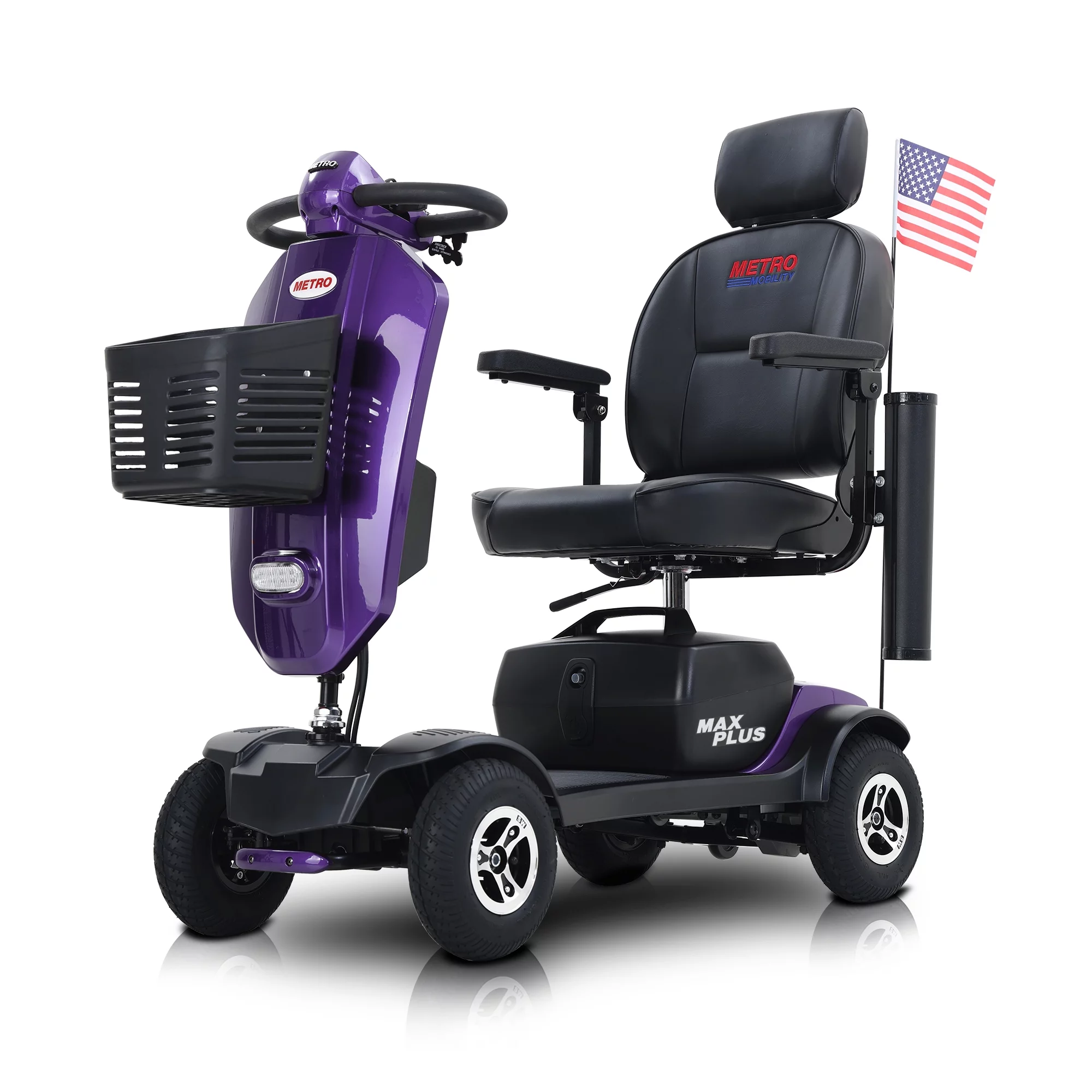 Metro Mobility Senior Scooter Folding Scooter 4 Wheel Scooter with USB Port Purple