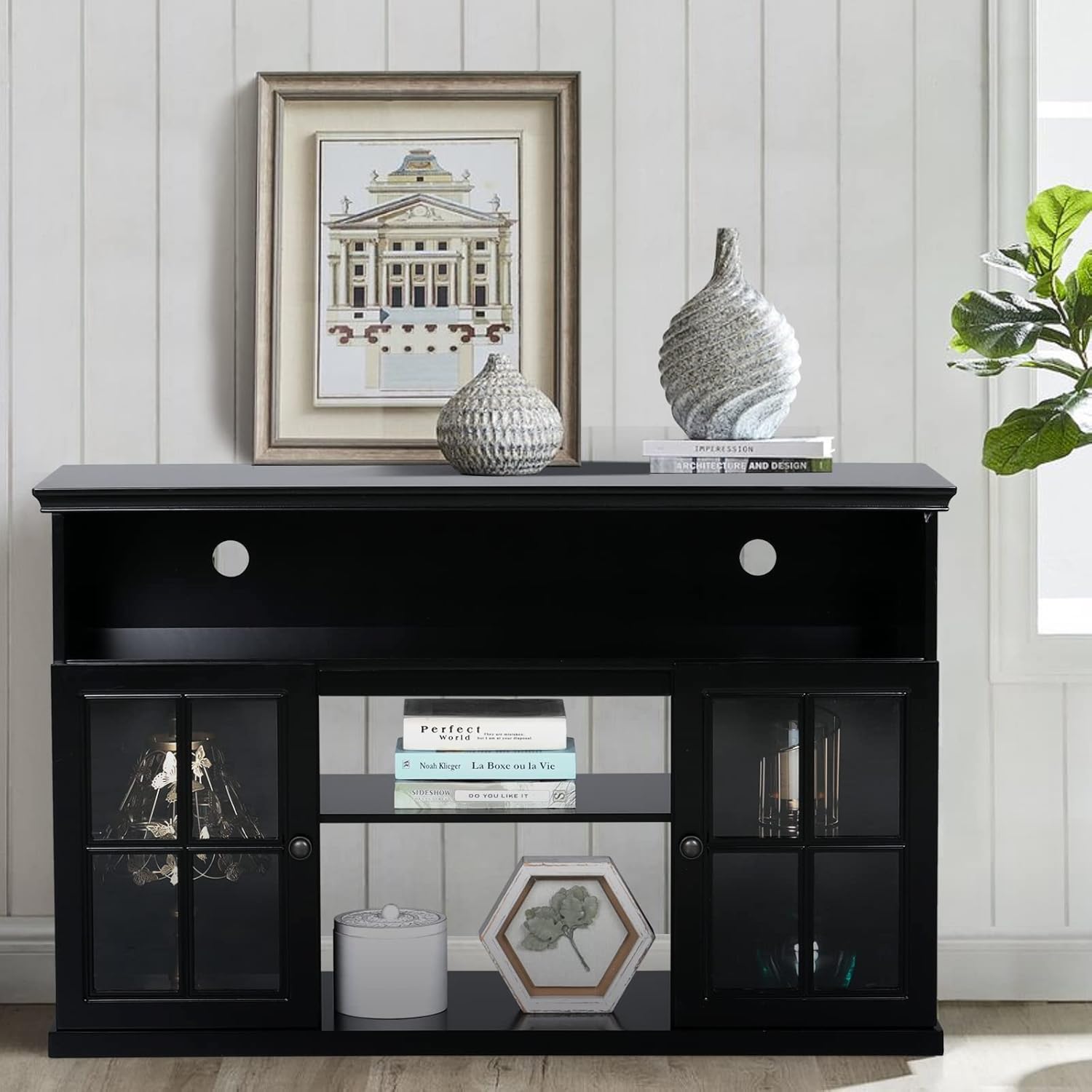 Sophia & William Farmhouse Electric Fireplace TV Stand for TV's Up to 65, Accent Decorative Barn Door Storage Cabinet Chest with 23 Insert Fireplace for Living Room Bedroom Home Office, Burlywood