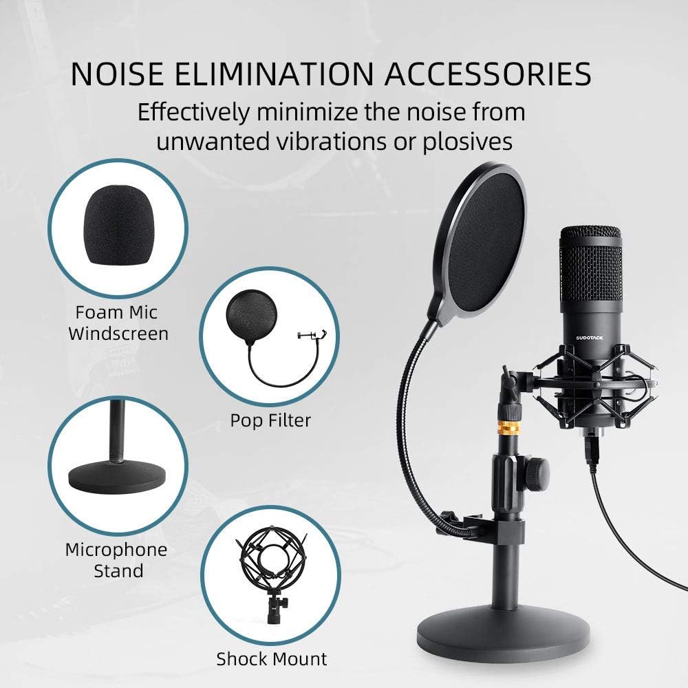 USB Streaming Podcast PC Microphone with Aluminum Storage Case,SUDOTACK Professional 192kHz/24Bit Studio Cardioid Condenser Mic Kit with Sound Card Desktop Stand Shock Mount for Skype Youtuber Gaming
