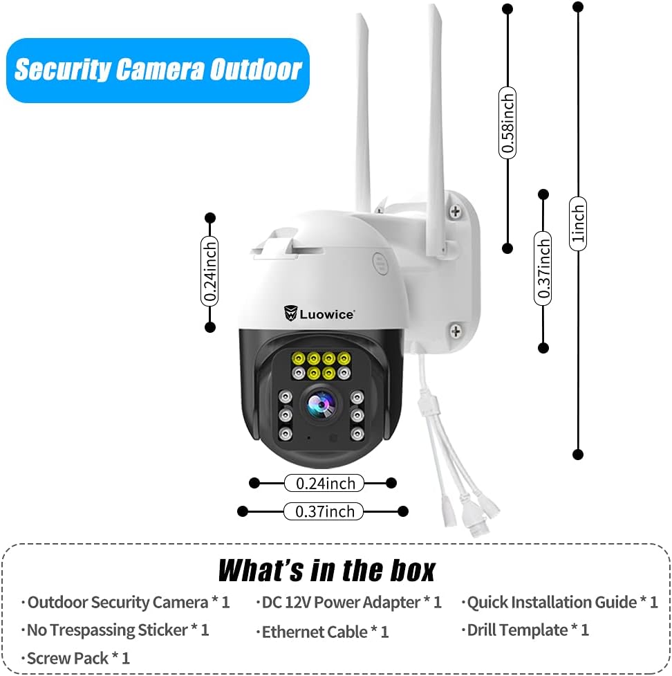 Luowice 5MP PTZ Security Camera Outdoor FHD WiFi IP Camera with Humaniod Detection, Auto Tracking, Color Night Vision, Pan and Tilt, Two Way Talk, Floodlight and Siren, Waterproof