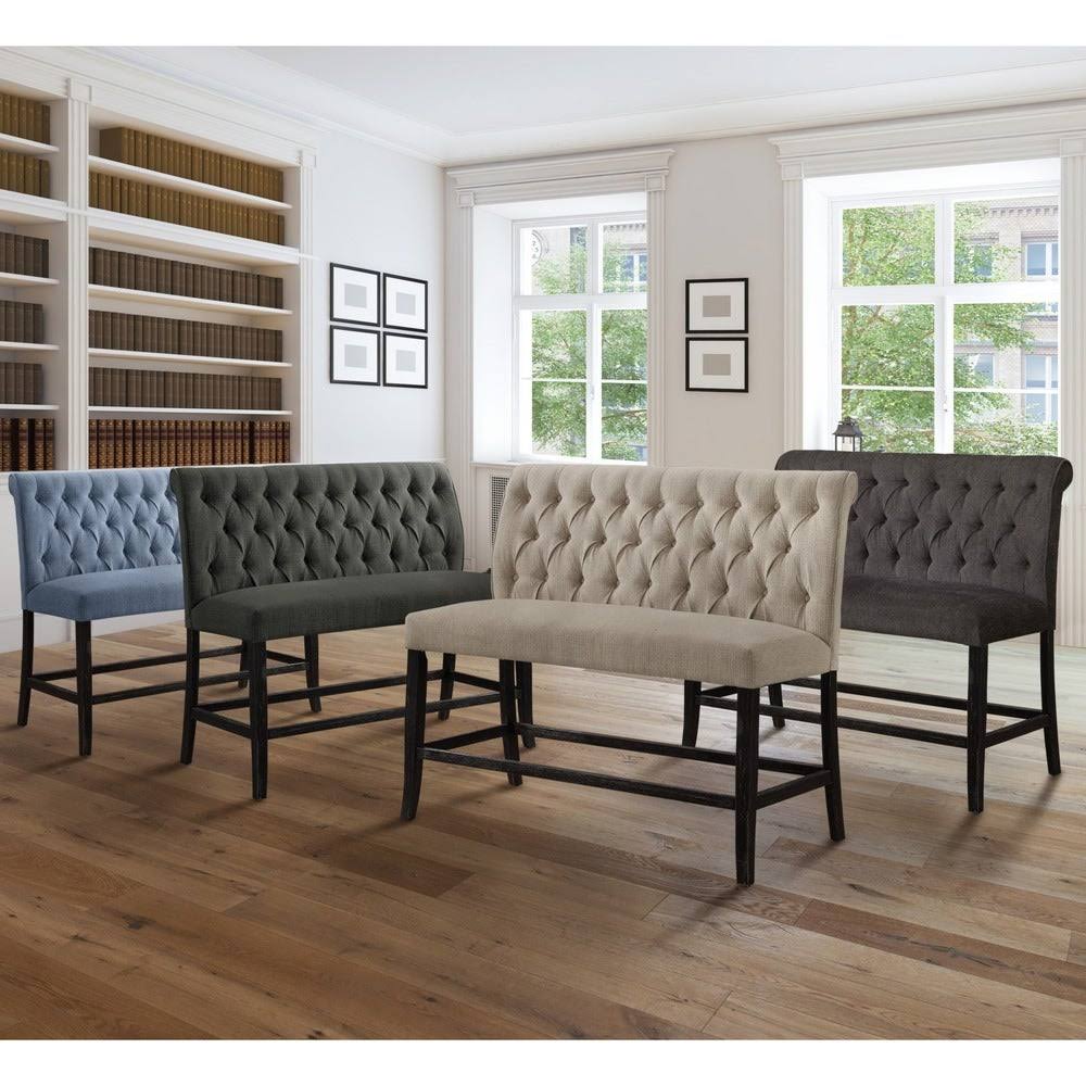 Furniture of America Sheila Contemporary Button Tufted Chenille Counter Height 2-Seater Bench, Ivory