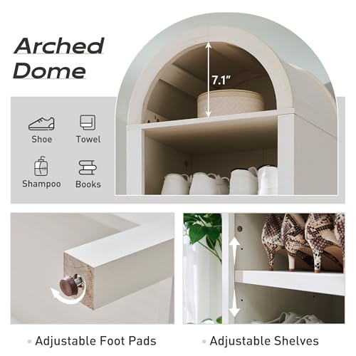 71" Tall Arched Bookshelf, 7 Tiers Arch Bookcase with Storage, Modern Farmhouse Book Shelf with Adjustable Shelves, Wood Bookshelf w/Open Display Shelves for Living Room, Office (Natural)