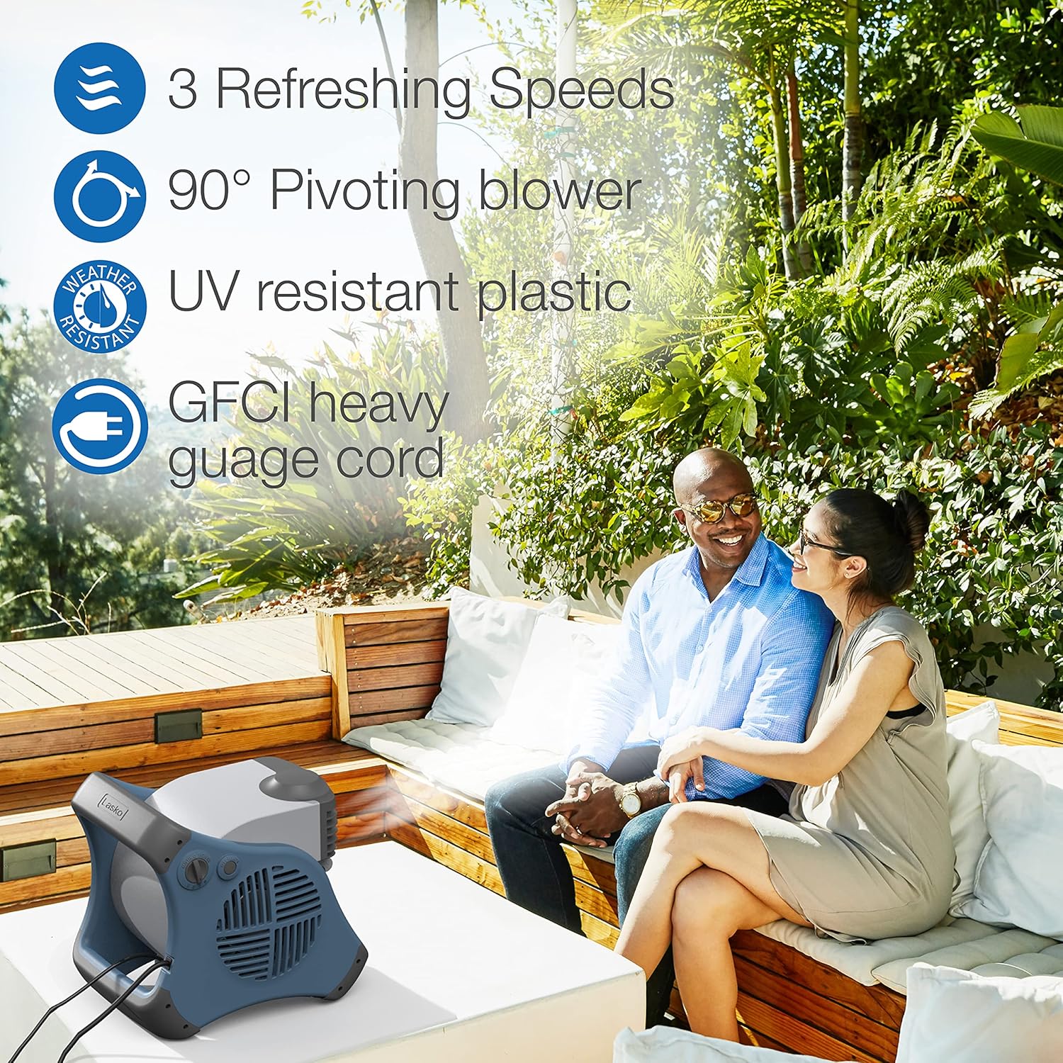 Lasko 7054 Misto Outdoor Misting Blower Fan - Features Cooling Misters, Ideal for Sports, Camping, Decks & Patios, Blue