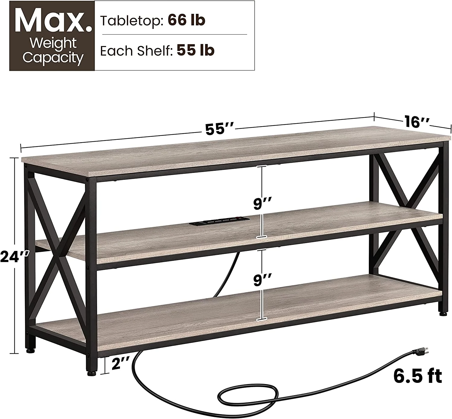 TV Stand for TV up to 65 inch, Industrial TV Cabinet with Power Outlets for Living Room, Media Entertainment Center TV Console with 3 Tier Storage Shelves & Charging Station, Rustic Brown