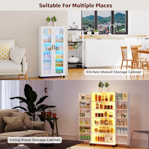 FOMNEY Kitchen Pantry Cabinet with LED Lights