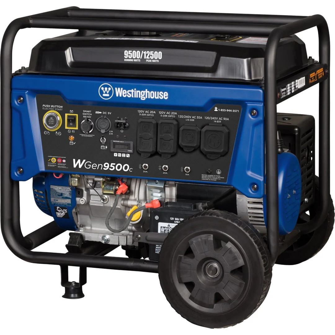 Westinghouse 12,500 Peak Watt Dual Fuel Portable Generator, Gas/Propane, Transfer Switch Ready, CO Sensor