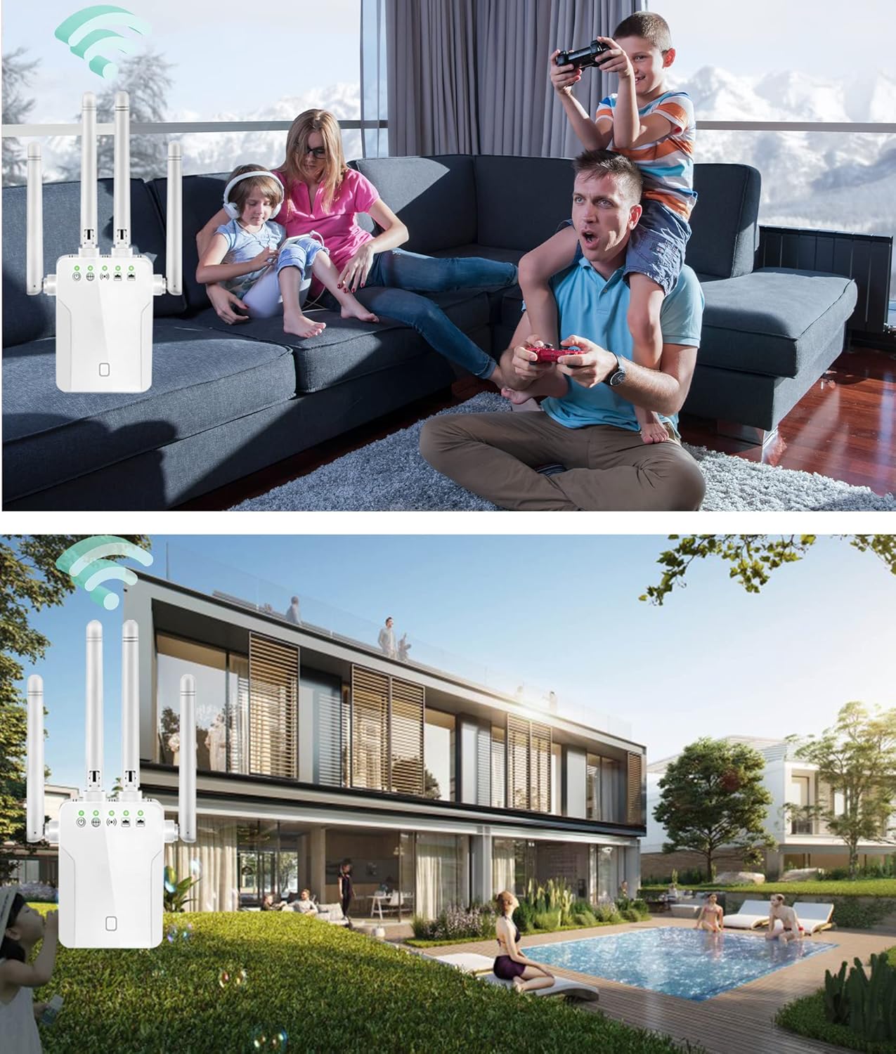 Best WiFi Extender WiFi Booster - 1200M Internet Booster with 10 Feet Ethernet Cable Covers Up to 4500 Sq ft and 50 Devices - 5G 2.4 GHz Wireless WiFi Extenders Signal Booster for Home (White) Pack of 2