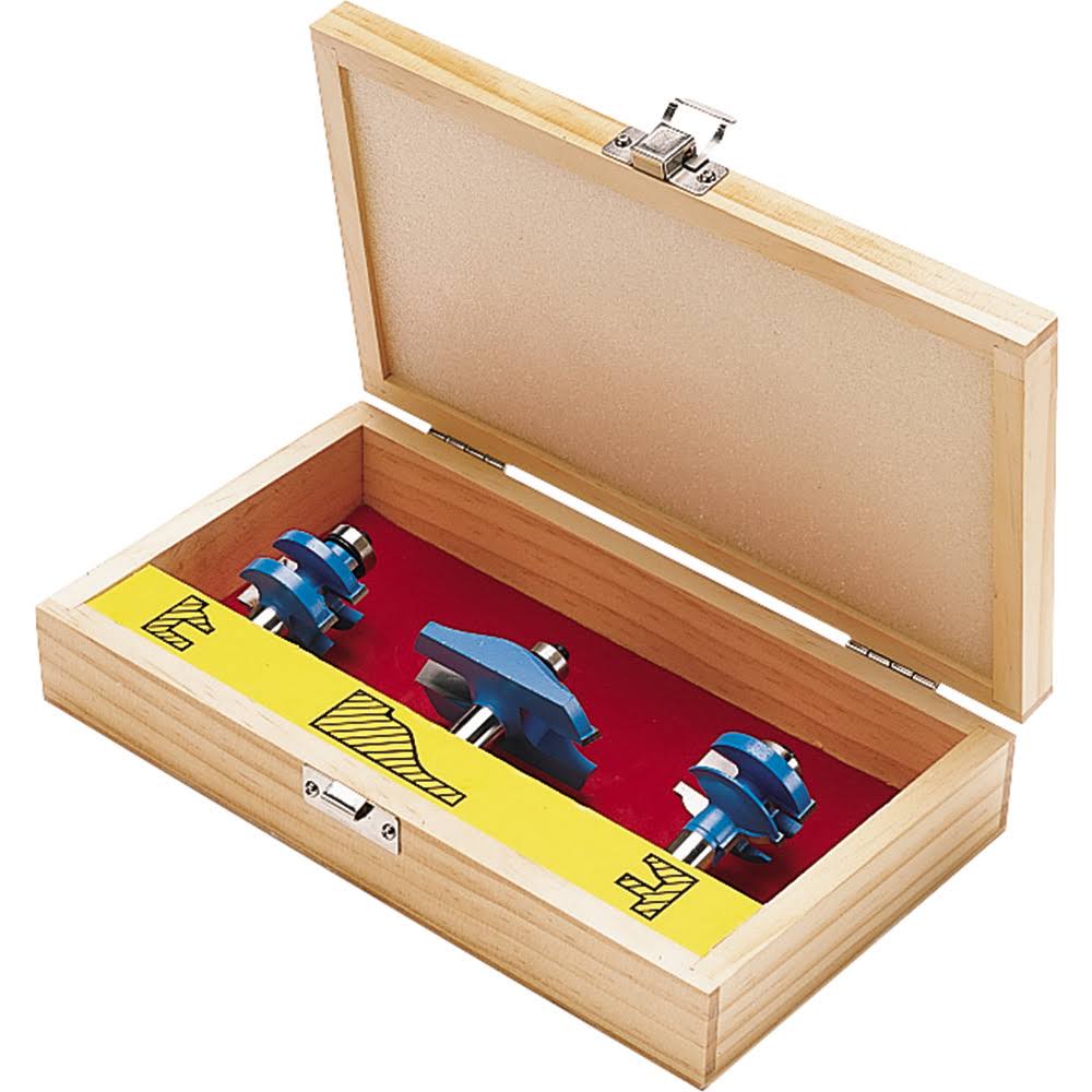 Rockler Horizontal Panel Router Bit Set with Wooden Case 22576