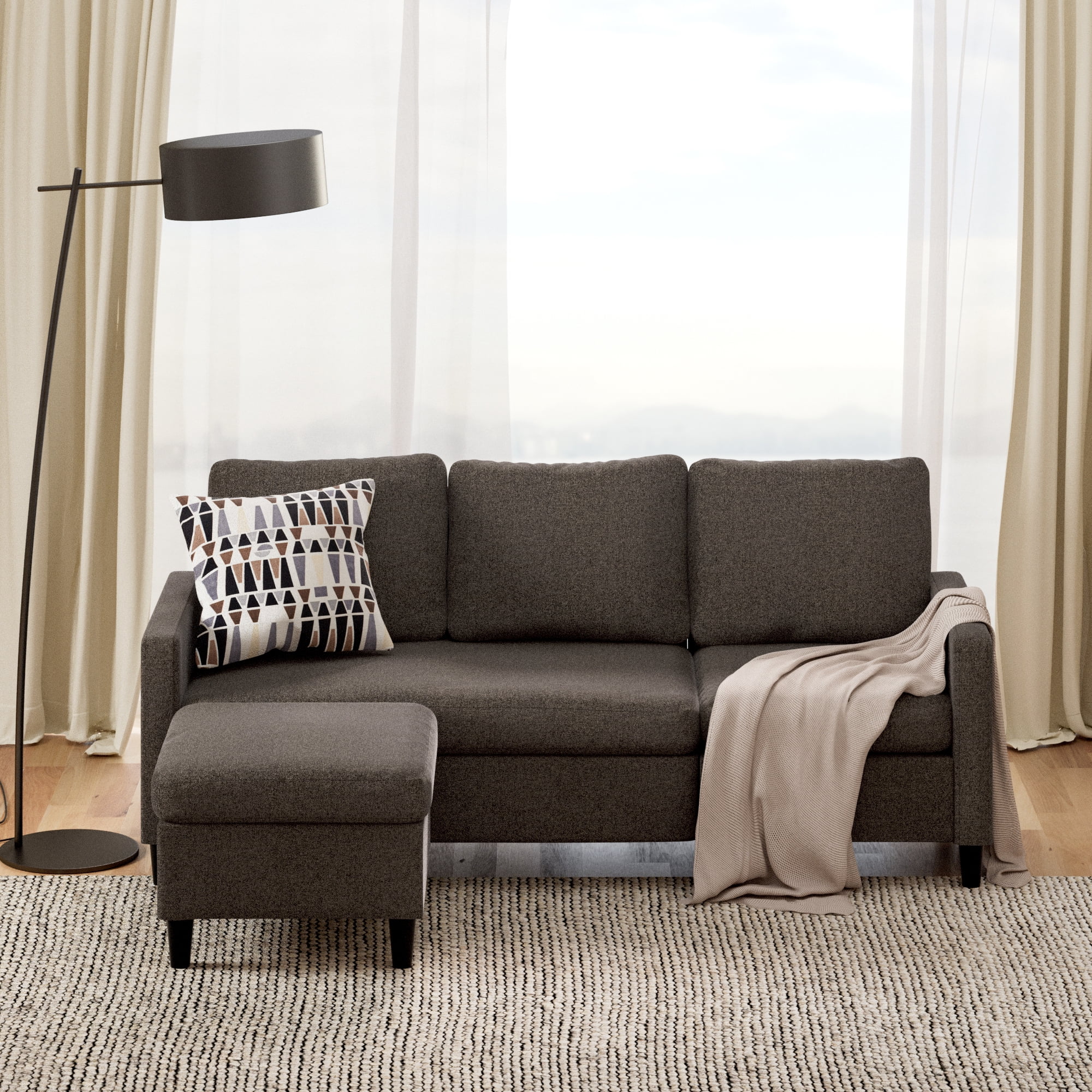 Zinus Hudson Modern Convertible Sectional Sofa with Reversible Chaise, Dark Grey