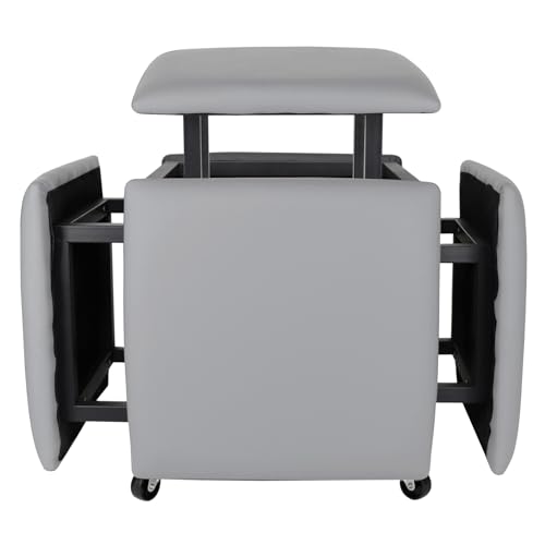 5 in 1 Nesting Ottoman Cube Chair, Stackable Stools, Leather Square Ottoman Bench, Foot Stool with Wheels for Living Room,Dining Room 15.75x15.75x16.54 inches