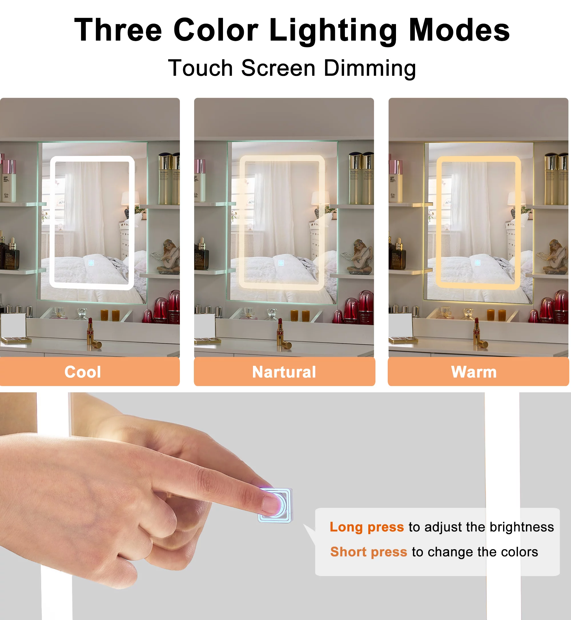 BEWISHOME Vanity Desk with Mirror and Lights, Makeup Vanity with Lights, White Vanity with Charging Station & Cabinets, Makeup Desk Vanity Table with 3 Colors Modes, Dressing Table Vanity Set FST18W