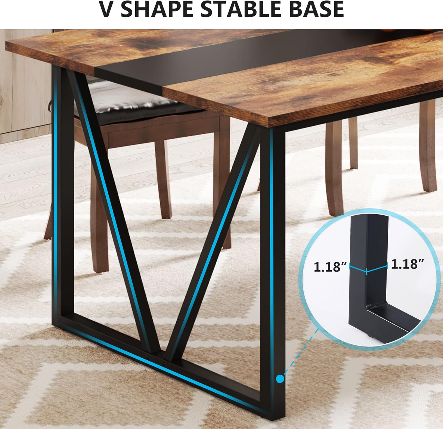 TRIBESIGNS WAY TO ORIGIN Dining Table for 6-8 People, 70.8-inch Rectangular Wood Kitchen Table with Strong Metal Frame, Industrial Large Dining Room Table for Kitchen, Living Room (Rustic Brown)
