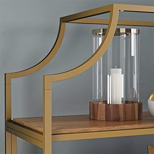 Sauder International Lux 5-Shelf Metal Frame Bookcase Gold Satin/Sindoori Mango