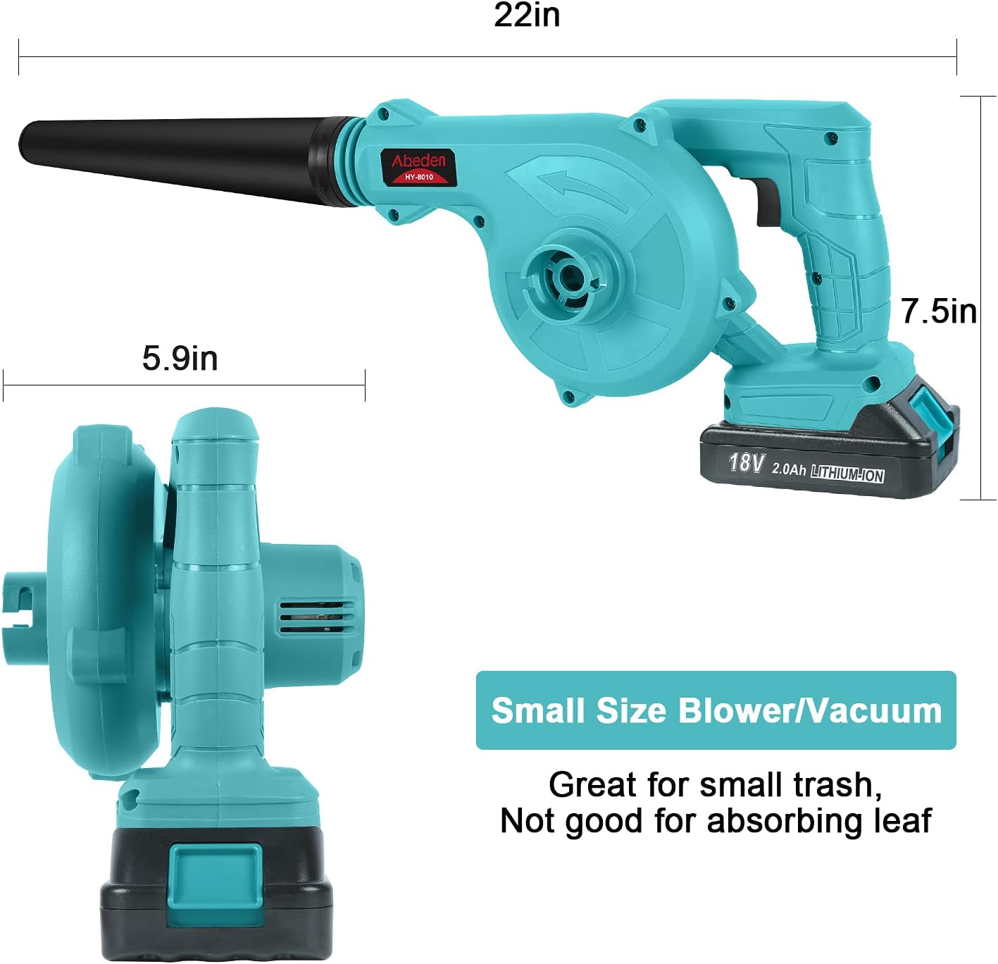Abeden Cordless Leaf Blower,2-in-1 Electric Handheld Sweeper/Vacuum with 2 Pack 18V 2.0 Ah Lithium Battery for Blowing Leaf,Cleaning Dust & Small Trash,Car,Computer Host,Hard to Clean Corner