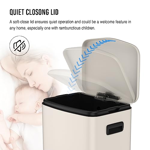pouseayar Stainless Steel Large Trash Can with Soft Close Lid - Foot Pedal Rectangular Garbage Bin Fingerprint-Proof, and Durable for Kitchen, Home, and Office