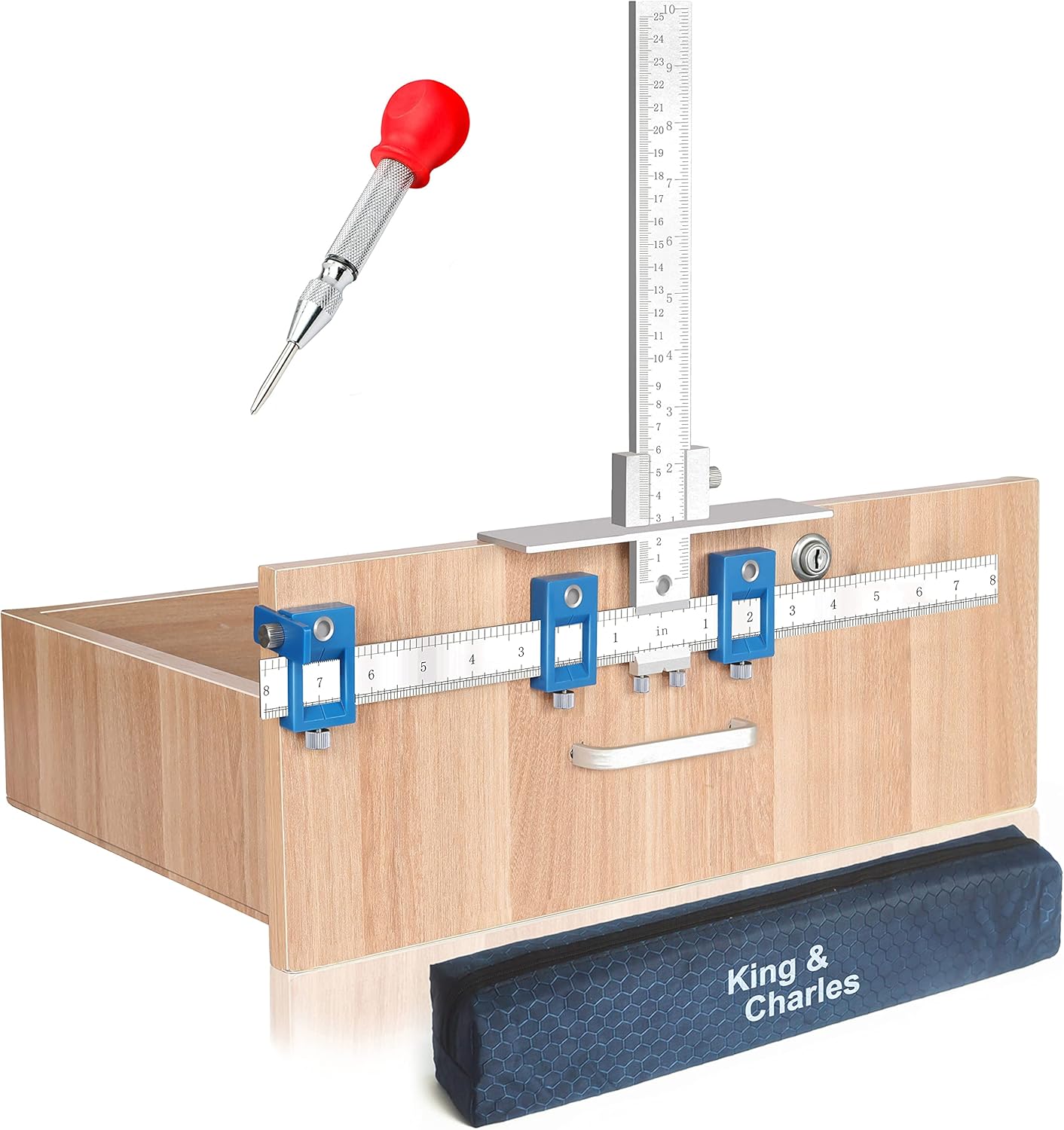 King&Charles Cabinet Hardware Jig, Aluminum Alloy Cabinet Handle Jig - Cabinet jig for handles and pulls, Drill Guide Sleeve Drawer Pull Jig Tool for Cabinet Knobs Pulls.