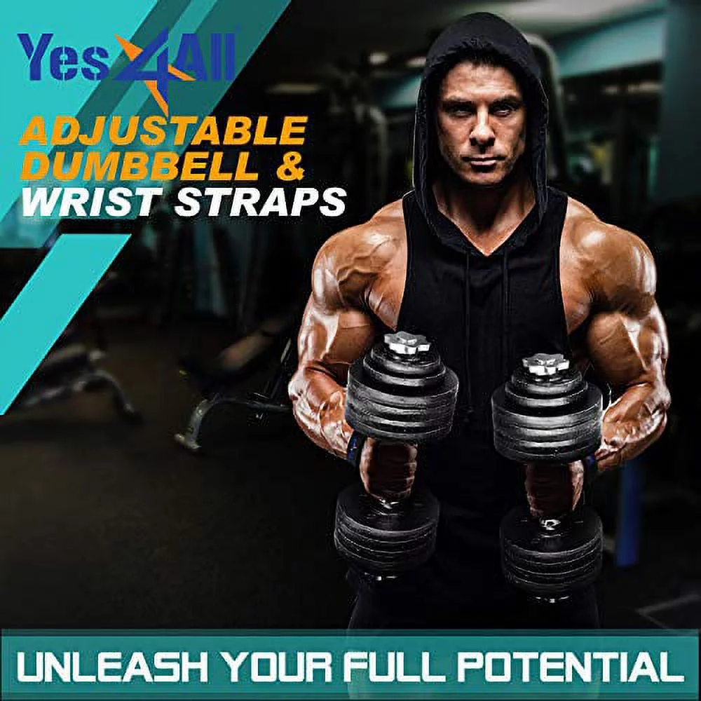 Yes4All 200 lbs Adjustable Dumbbell Weight Set, Cast Iron Dumbbell, Pair