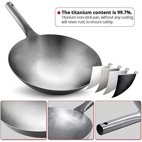 High-end Pure Titanium Frying Wok, Non-Stick Pan Cooking Pot Wok Kitchen Cokware with Handle for Gas Cooker,34cm