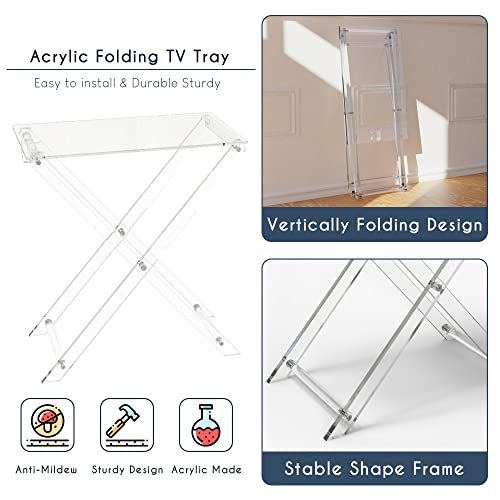 TV Tray with 2 Removable Trays Acrylic Folding Tray Table Two Tier Serving Tray Top Foldable Nightstand for Bedroom Kitchen Acrylic Modern Furniture Space Saving Side Table Serving Food Trays