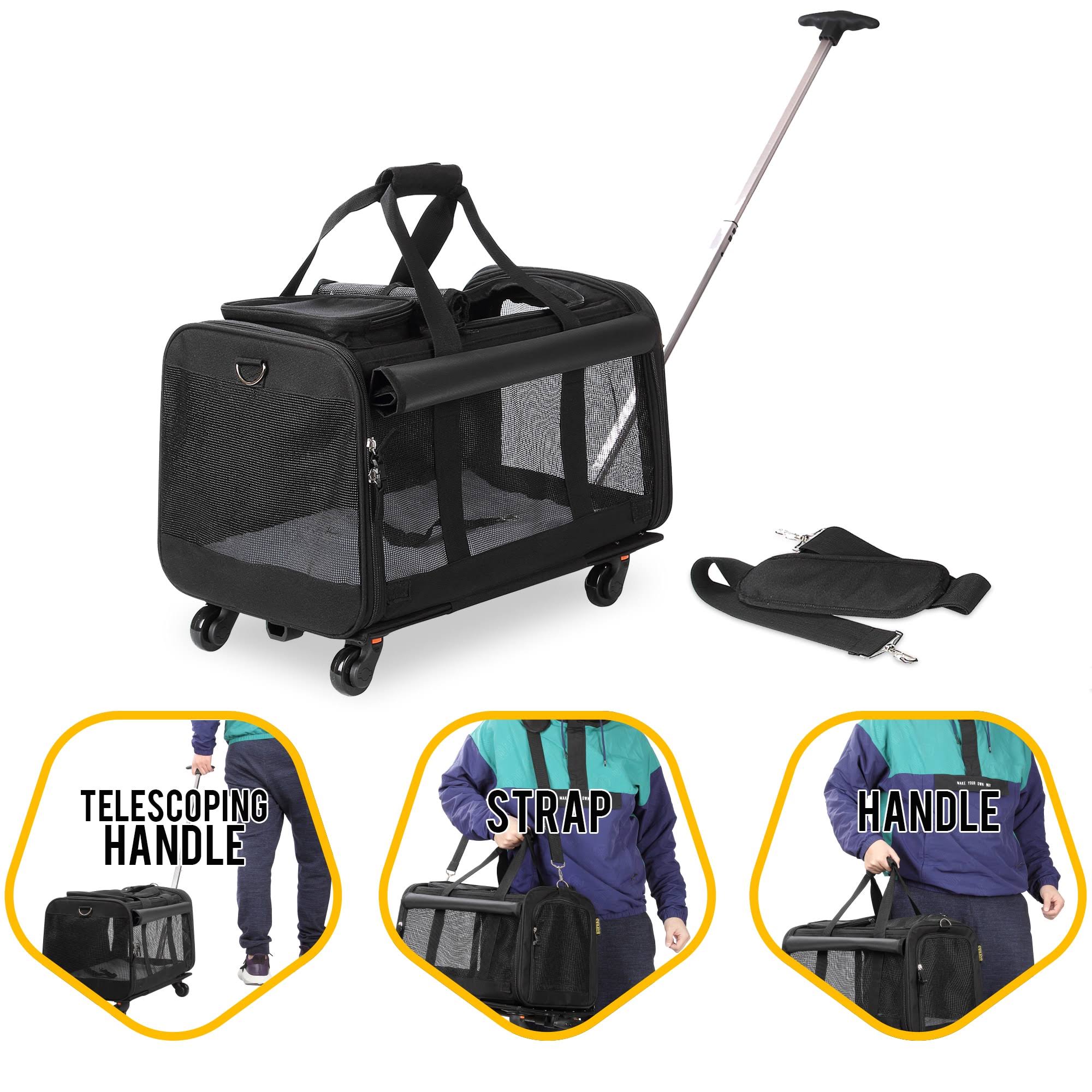 Kopeks Pet Carrier with Detachable Wheels for Small and Medium Dogs u0026 Cats - Black