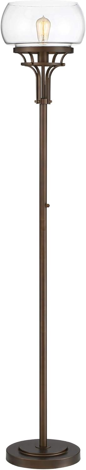 Franklin Iron Works Luz Modern Industrial Edison Bulb Floor Lamp Torchiere 72.5" Tall Oil Rubbed Bronze Clear Glass Standing Bright Lighting for Living Room Reading House Bedroom Home Office