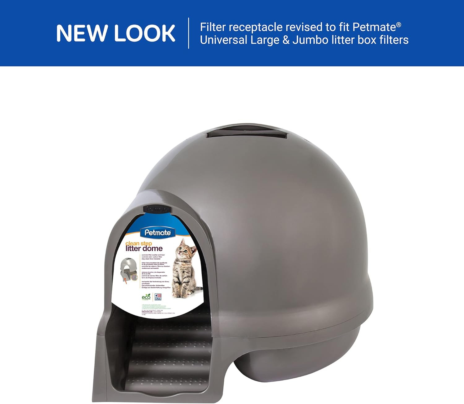 Petmate Booda Clean Step Cat Litter Box Dome (Made in the USA with 95% Recycled Materials)- Brushed Nickel, Made in USA