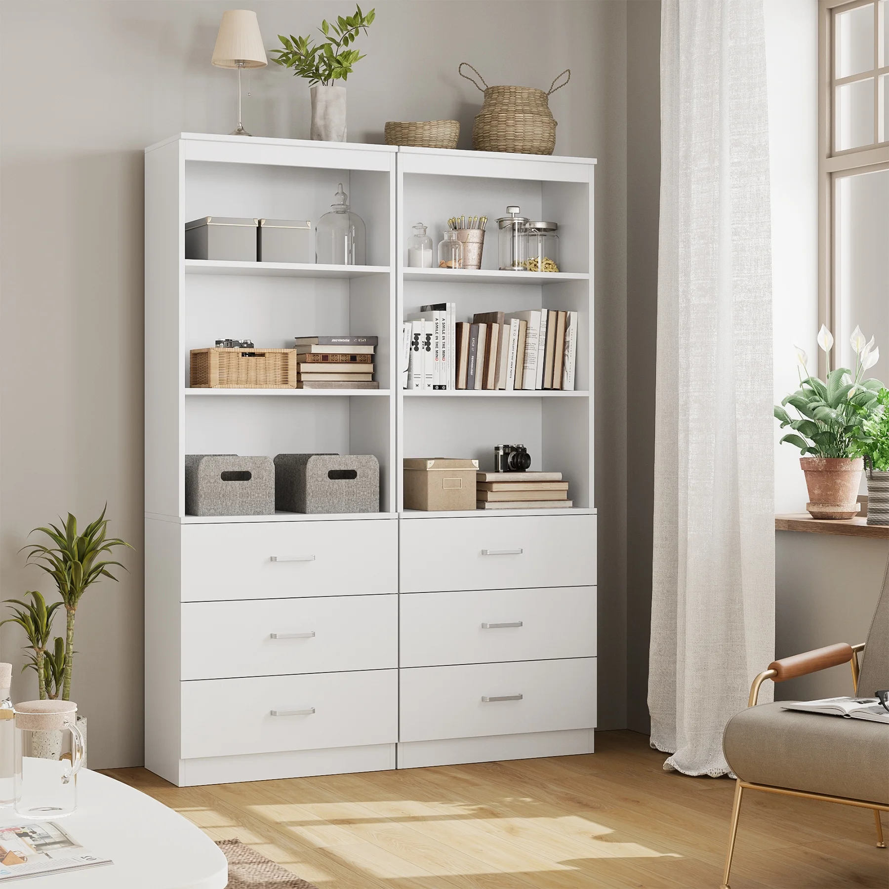 Homfa 71" Tall Bookcases with 3 Large Drawers, 3 Tier Wooden Storage Bookshelf for Living Room Home Office, White - Curated Treasures Market