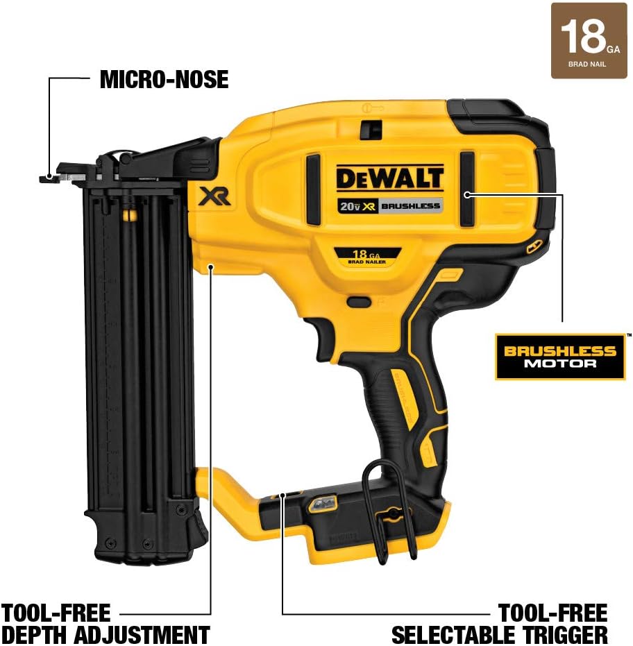 DEWALT 20V MAX* Cordless Brad Nailer Kit, 18GA (DCN680D1)
