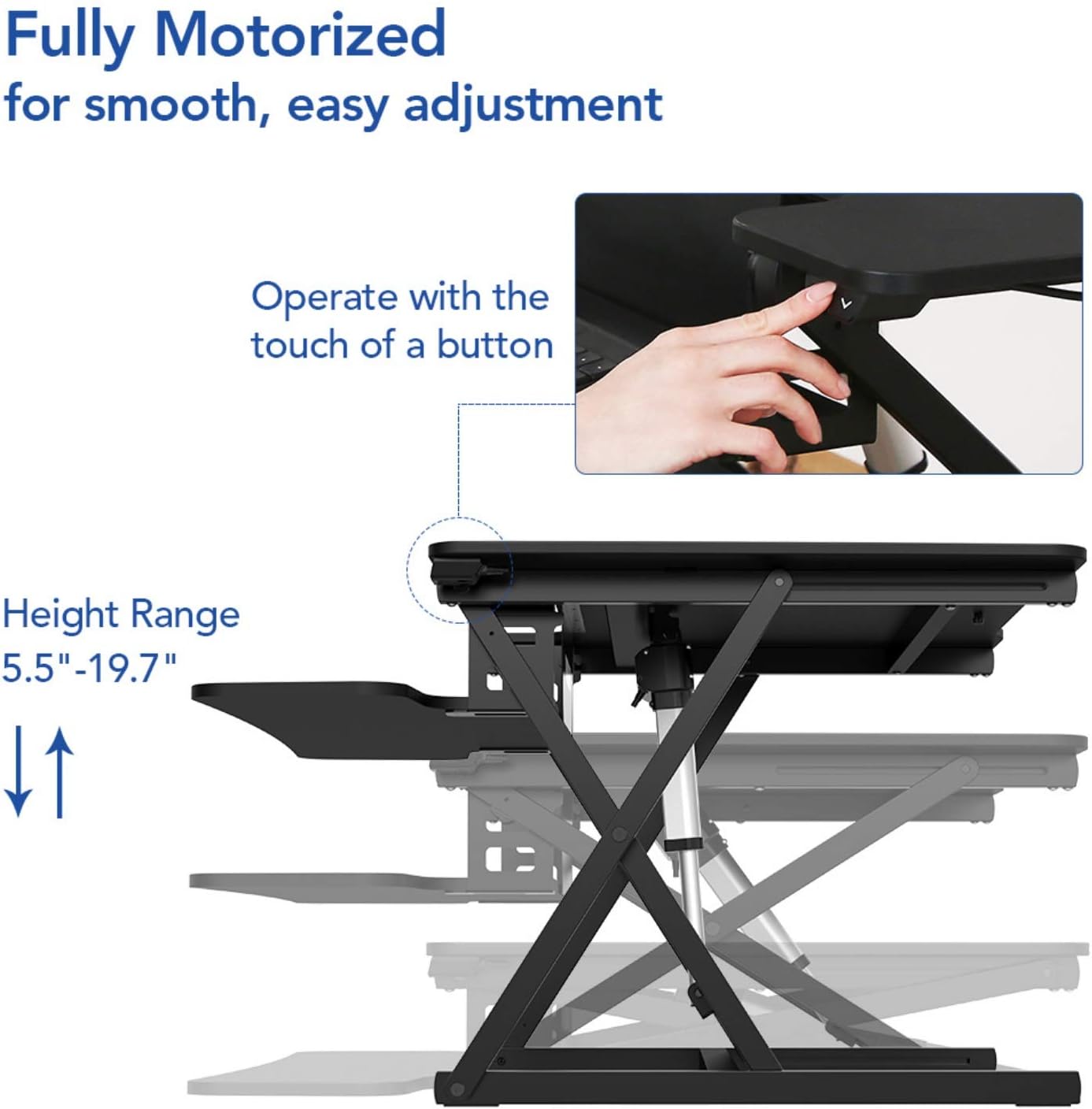 FlexiSpot Motorized Standing Desk Converter- 35" Wide Electric Stand up Desk Computer Desk Riser with Quick Release Keyboard Tray EM8MB