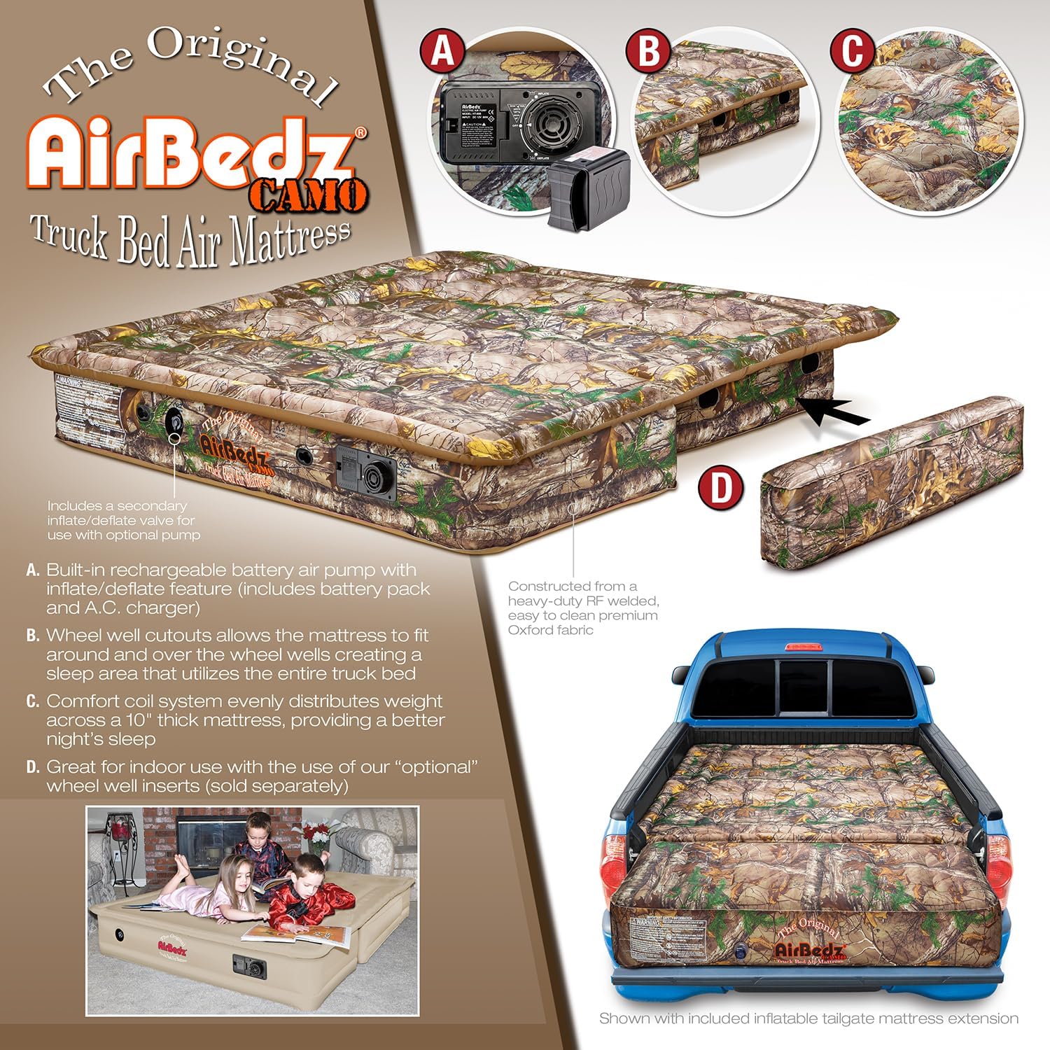 Pittman - Tacoma Truck Bed Mattress 5.5 ft > 5ft - The Original Airbedz Truck Bed Air Mattress 5.5 ft > 5 ft - Mid Size Short Bed - Truck Mattress with 25% More Coverage for Pickup Truck Bed Camping