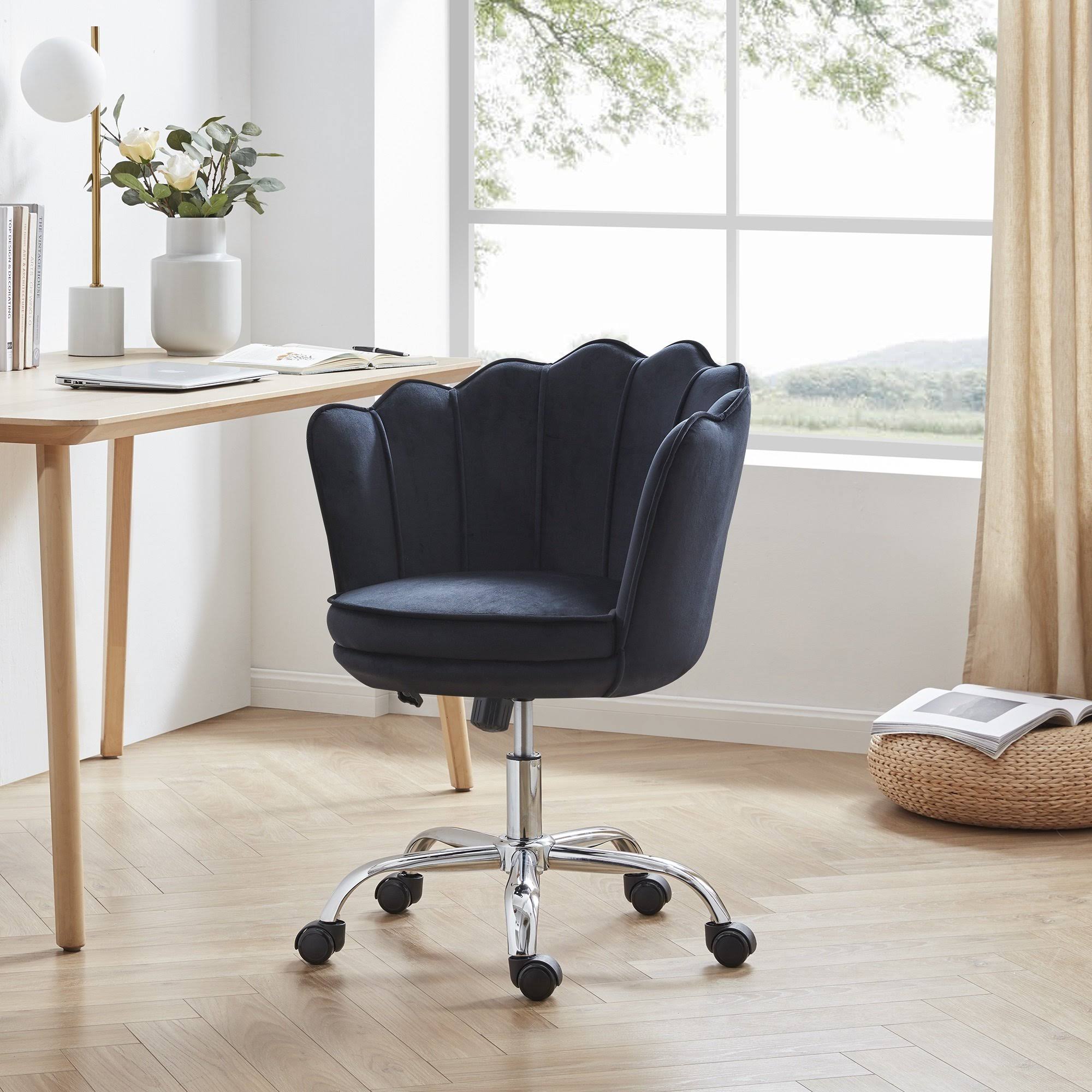 Blue Kaylee Office Chair Upholstered Velvet Seashell Swivel Desk Chair