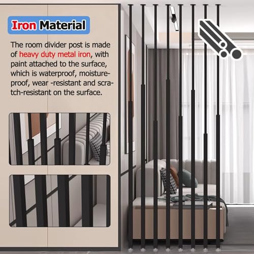 Room Divider Cubicle Dividers Partition Wall/Floor to Ceiling Wooden Slats, Metal Iron 8 Pcs Wall Dividers Privacy Screens, for Living Room Bathroom, Easy to Install(White,225CM/88.5IN/7.38FT)